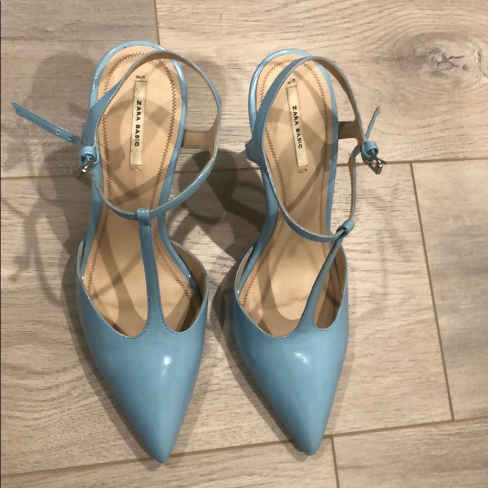 Zara blue T-strap heels